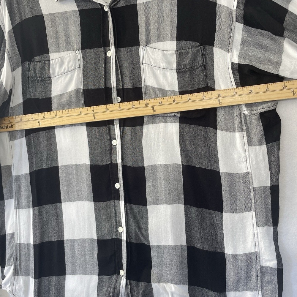 Stylus Plaid Button Down Shirt Womens XL Black White‎ Rayon Buffalo Check - Picture 2 of 8